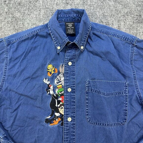 Looney Tunes Other - Vintage 90s Looney Tunes Shirt Men XS Blue Chambray Tweety Warner Bros Studio